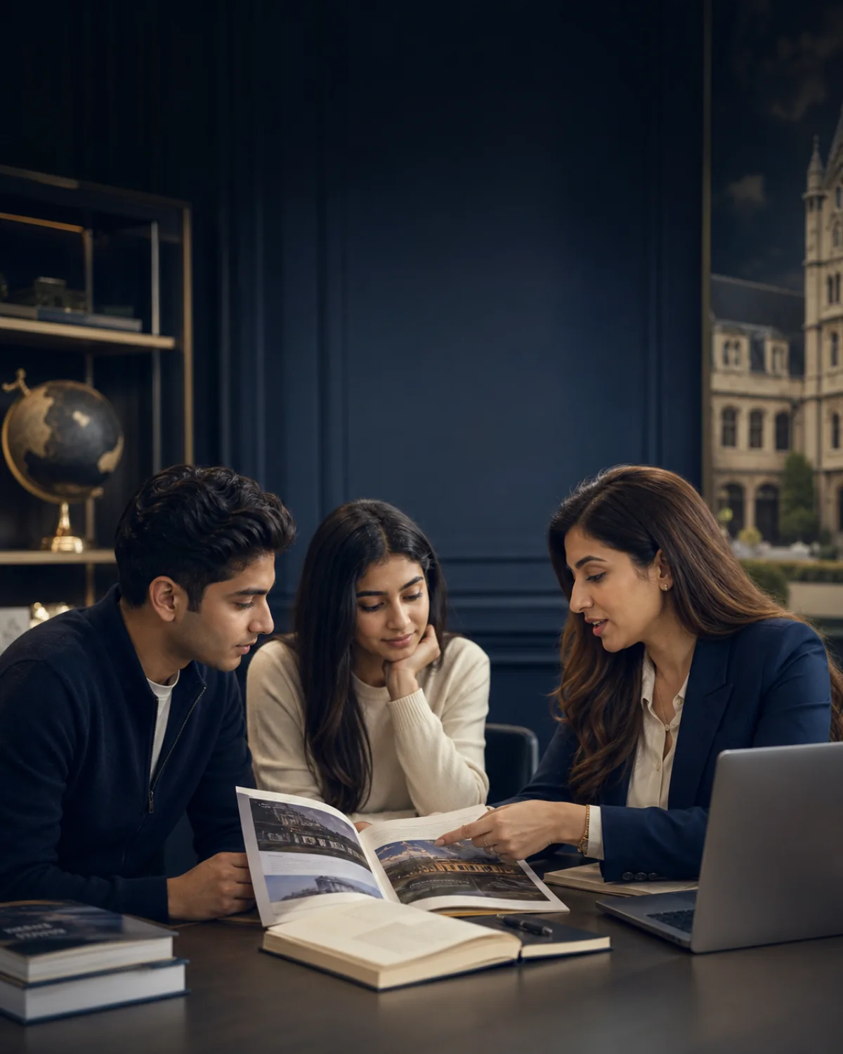 Education counsellor reviewing university and course options with students